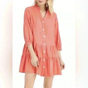 Tommy Hilfiger Women’s Size M Coral Boho Linen Blend Button Front Dress